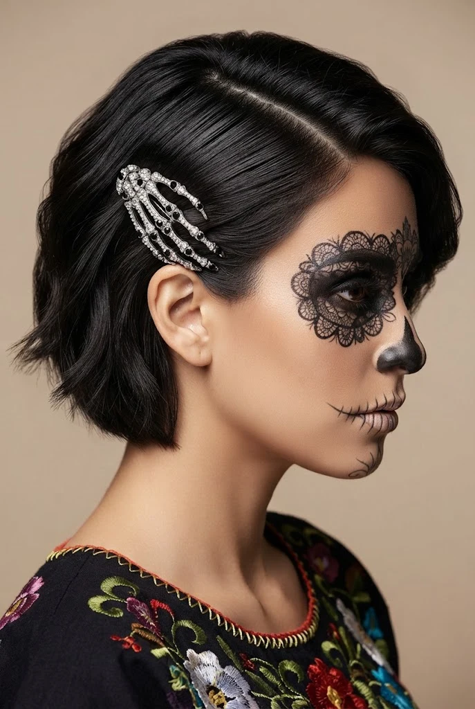 Skeleton Hand Hair Slide Statement — peinados de catrinas cabello corto style outfit
