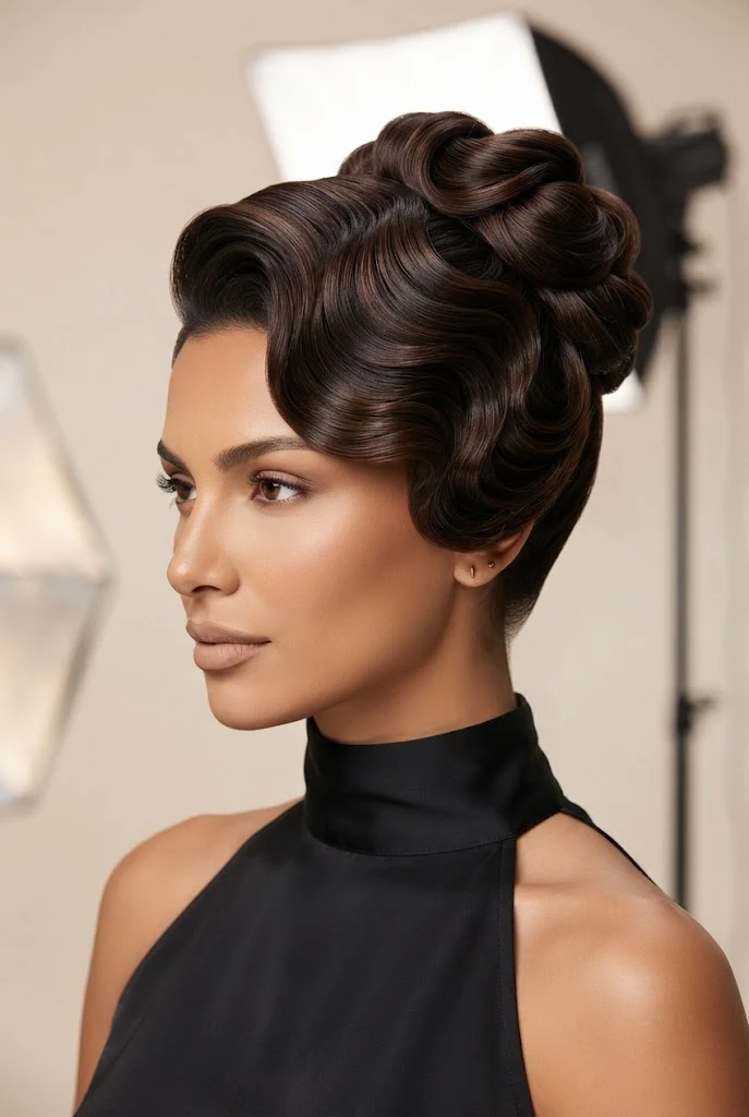 Glamorous Hollywood Wave High Updo — peinados de chongos elegantes style outfit