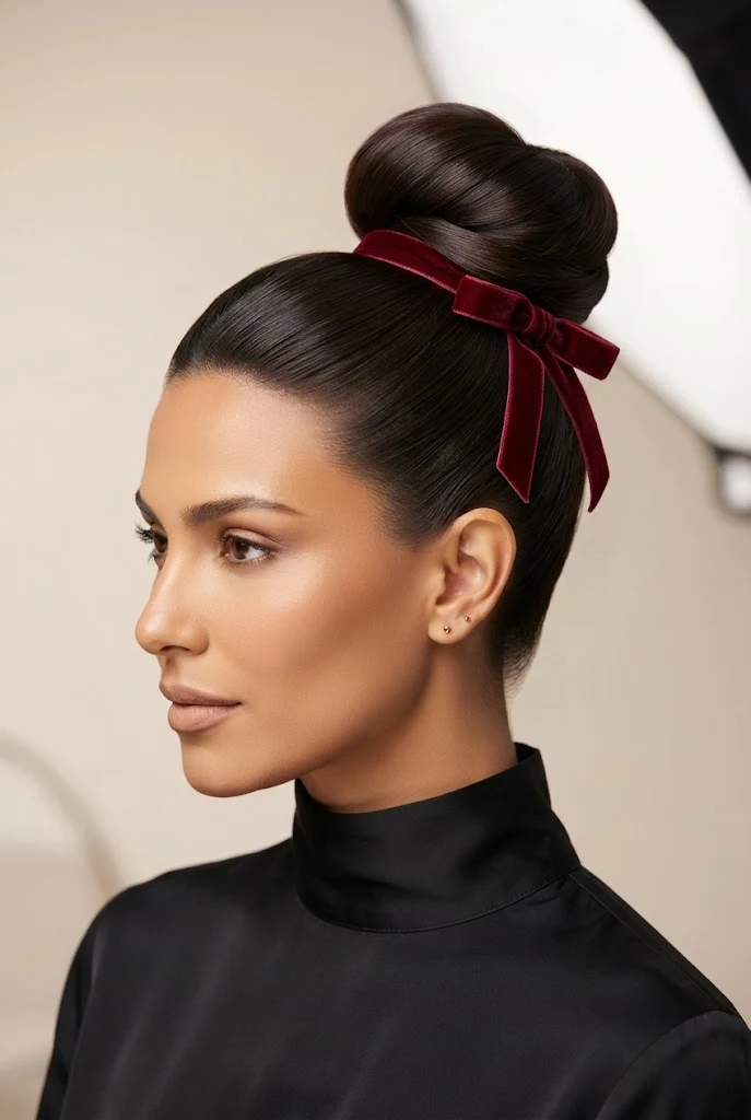 High Knot with Velvet Ribbon Tie — peinados de chongos elegantes style outfit