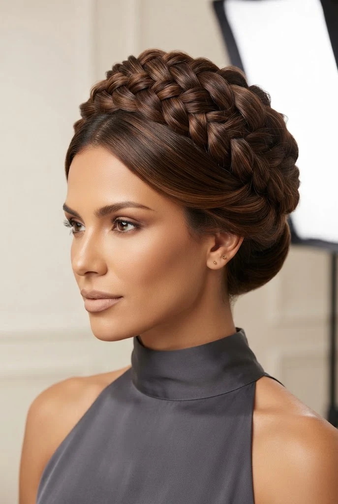 Sculptural Crown Braided Updo — peinados de chongos elegantes style outfit