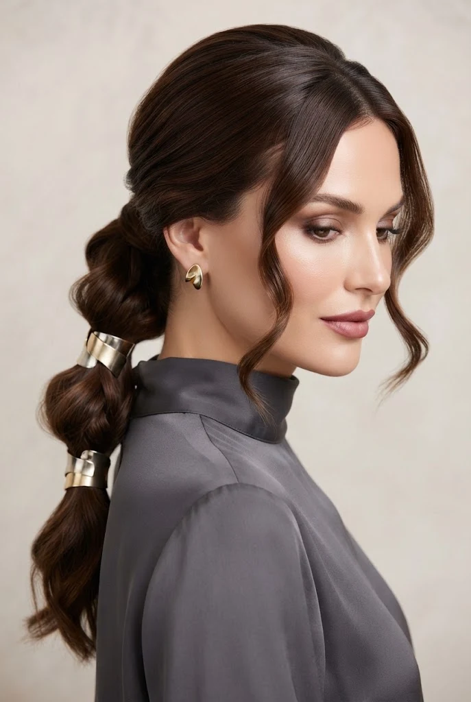 Twisted Side Ponytail with Metallic Cuffs — peinados de lado elegantes style outfit