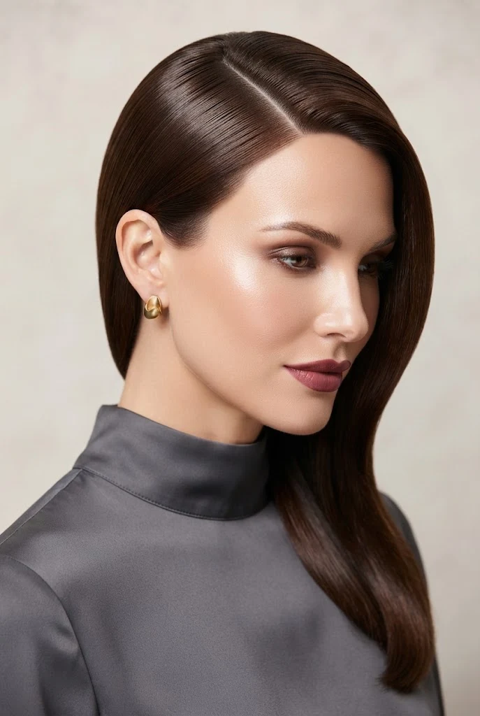 Ultra-Sleek High-Gloss Side Sweep — peinados de lado elegantes style outfit