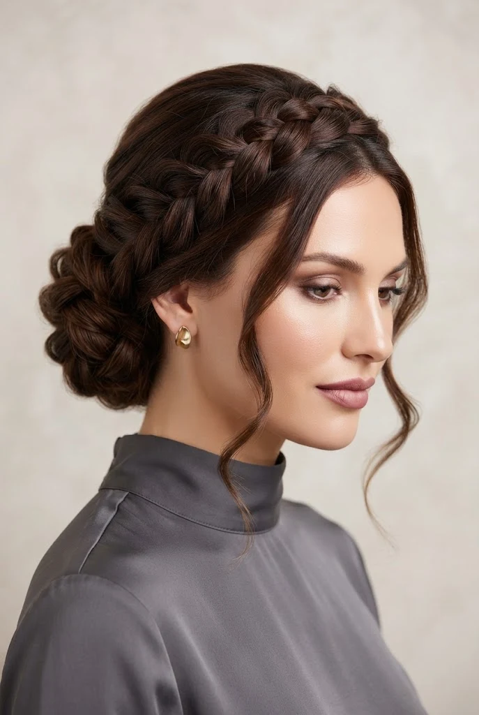 Side-Swept Braided Crown Updo — peinados de lado elegantes style outfit