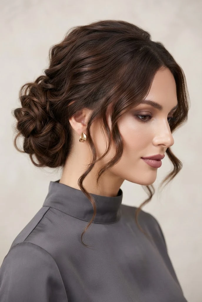 Messy Chignon with Face-Framing Tendrils — peinados de lado elegantes style outfit