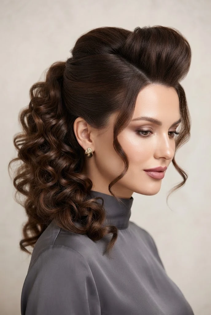 Voluminous Side Pompadour with Curls — peinados de lado elegantes style outfit