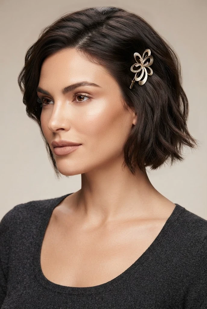 Polished Pin-Back with Decorative Clip — peinados diarios faciles cabello corto style outfit
