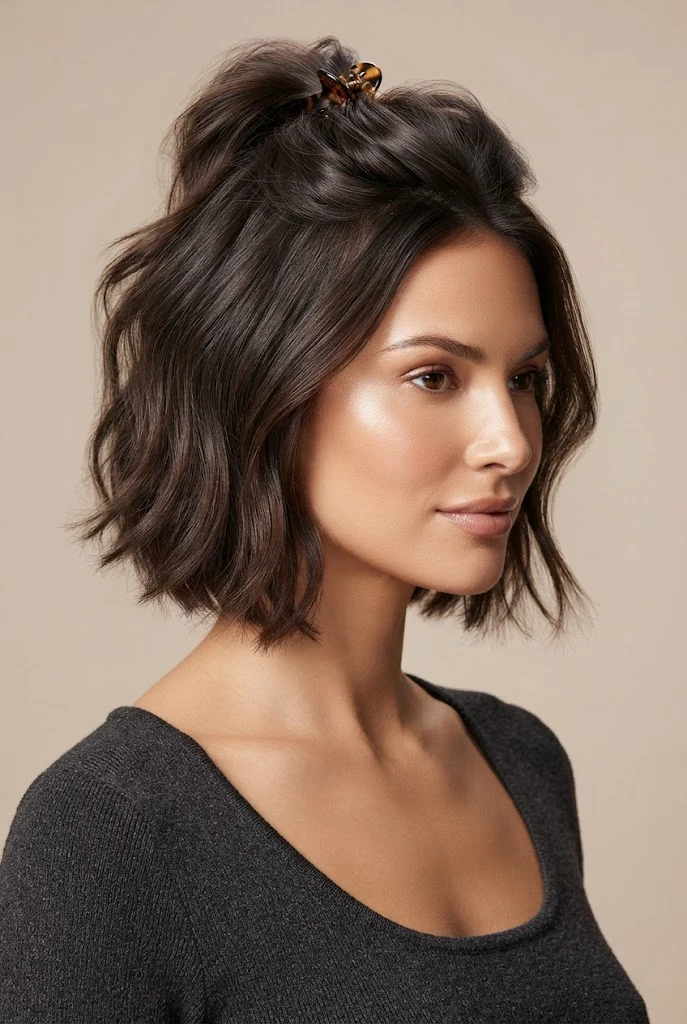 The Chic Claw Clip Half-Up Crown Lift — peinados diarios faciles cabello corto style outfit