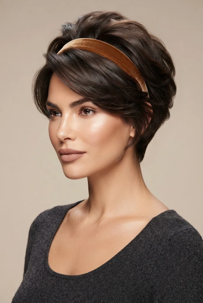 Headband Accented Voluminous Crop — peinados diarios faciles cabello corto style outfit
