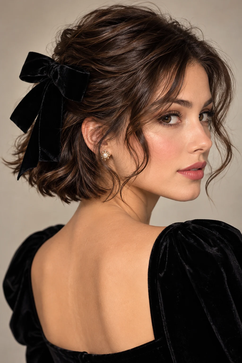 Elegant Short Hair With a Velvet Bow — peinados elegantes cabello corto style outfit