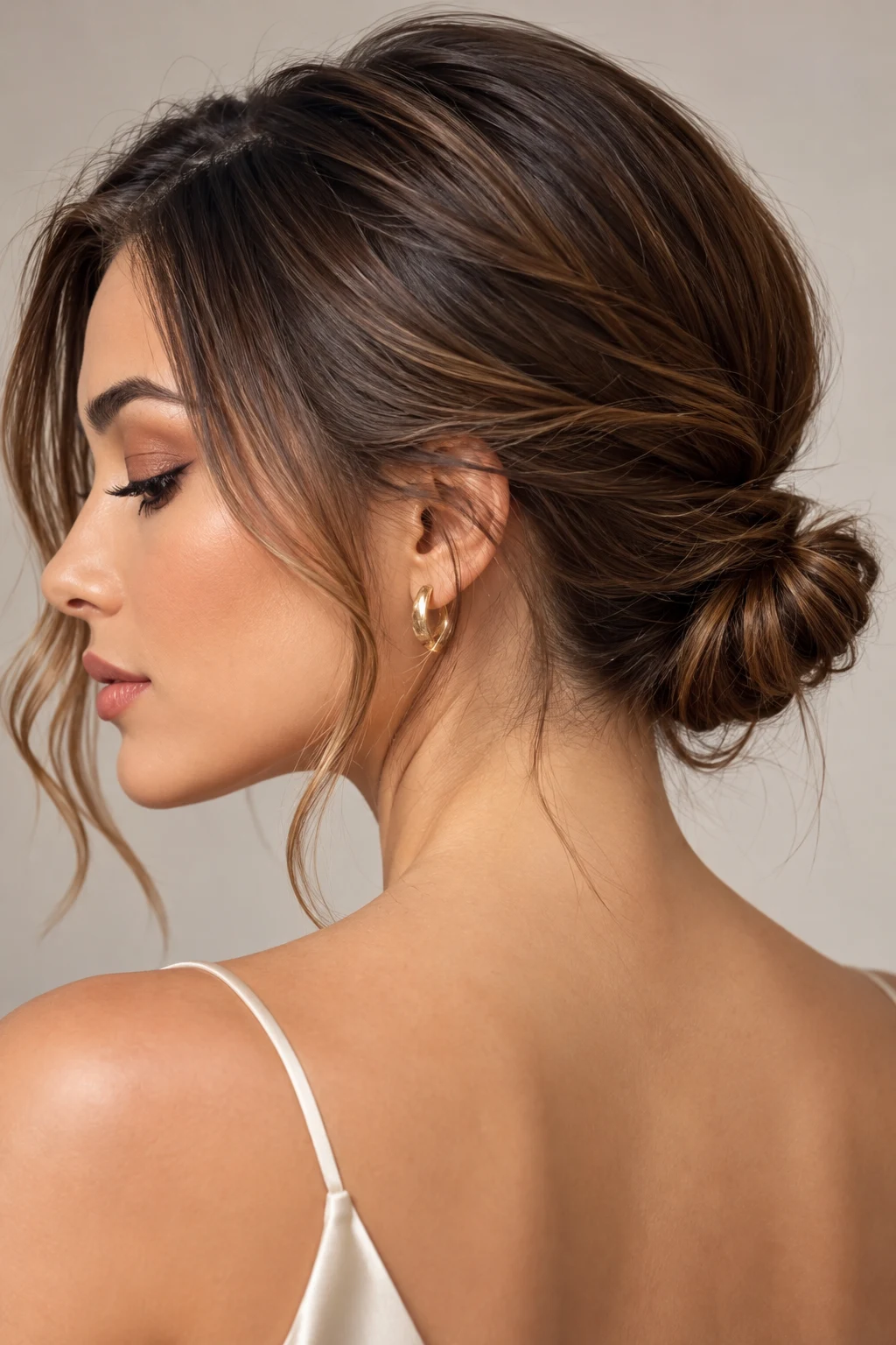 Twisted Low Mini Bun — peinados elegantes cabello corto style outfit