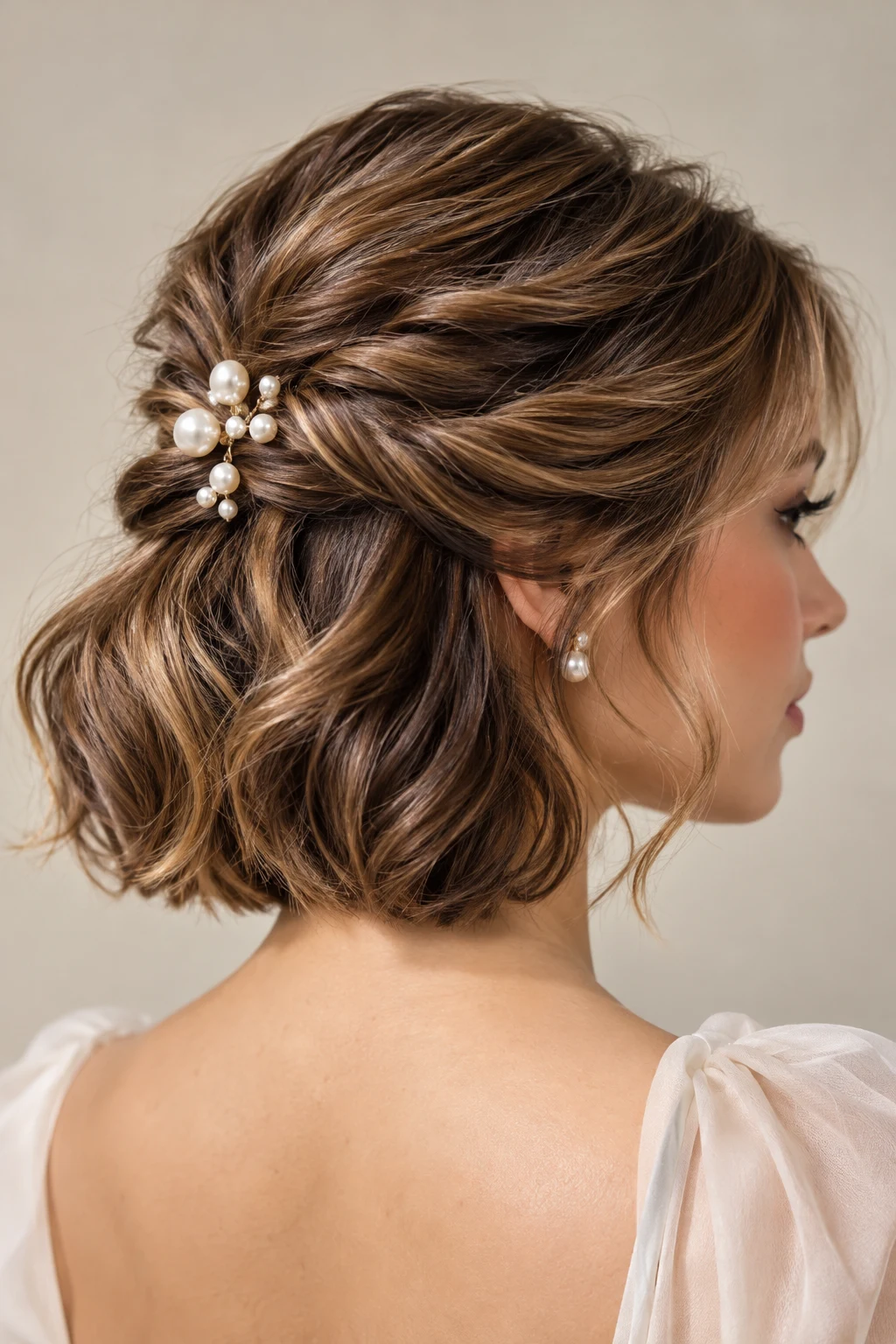 Pearl-Accented Half-Up Twist — peinados elegantes cabello corto style outfit