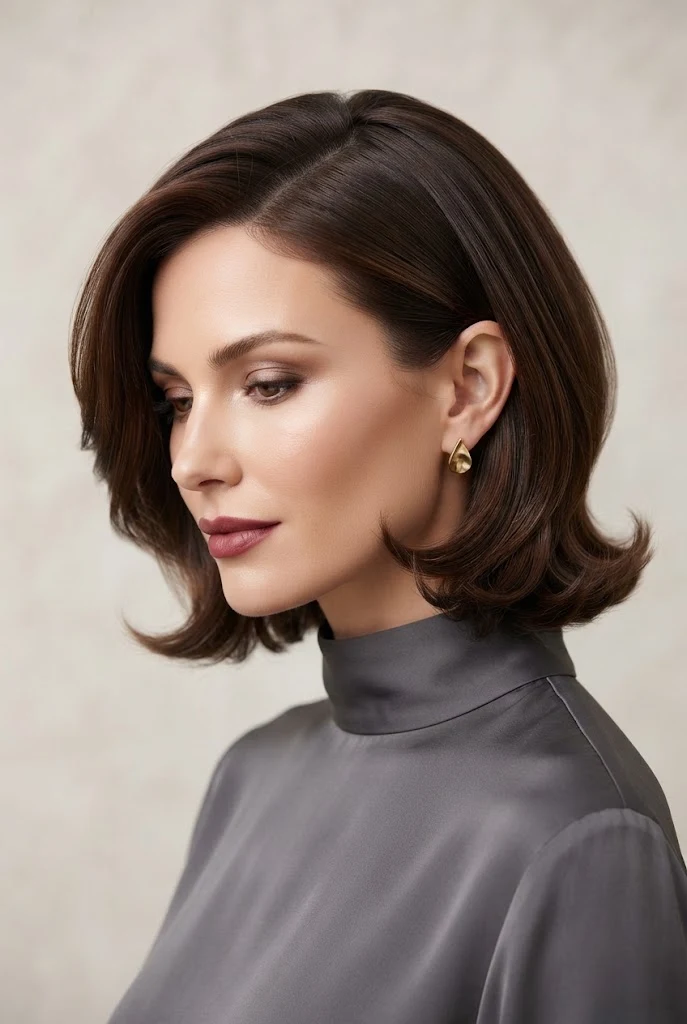 Asymmetric Feathered Bob with Curved Ends — peinados elegantes cabello corto suelto style outfit