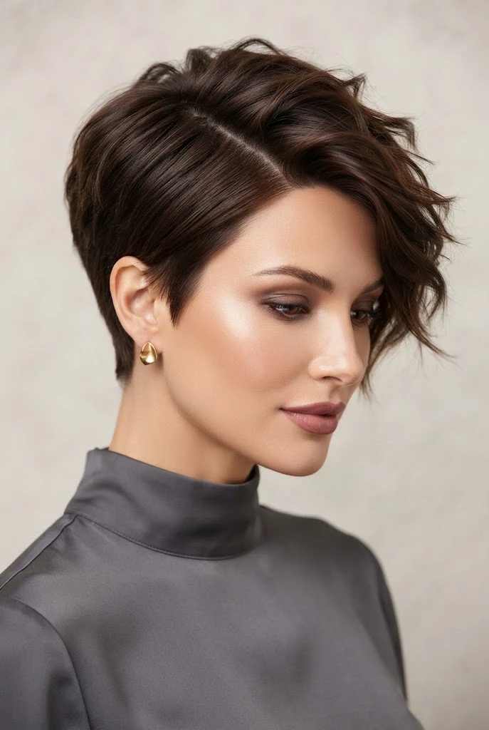 Asymmetric Texturized Pixie Sweep — peinados elegantes cabello corto suelto style outfit