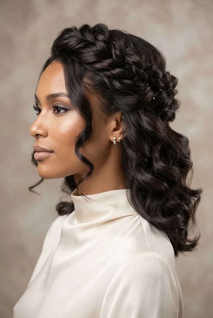 The Textured Half-Up Crown Twist — peinados elegantes cabello medio style outfit