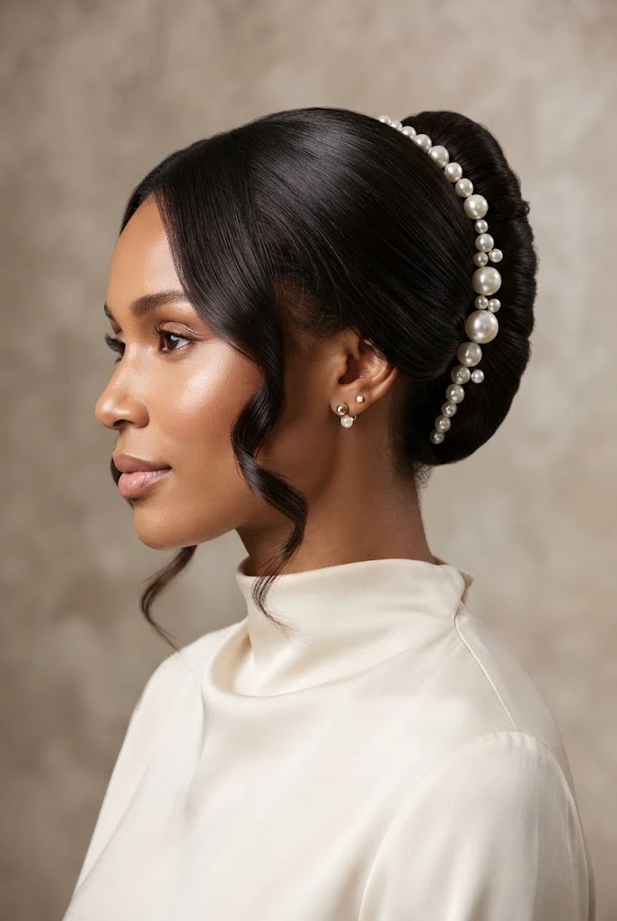 The Statement Pearl-Adorned French Twist — peinados elegantes cabello medio style outfit