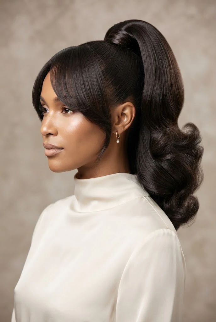 The Sleek High Ponytail with Volume Ends — peinados elegantes cabello medio style outfit