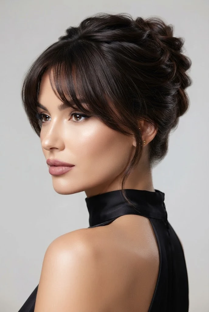Textured French Twist with Wispy Curtain Bangs — peinados elegantes con flequillo style outfit