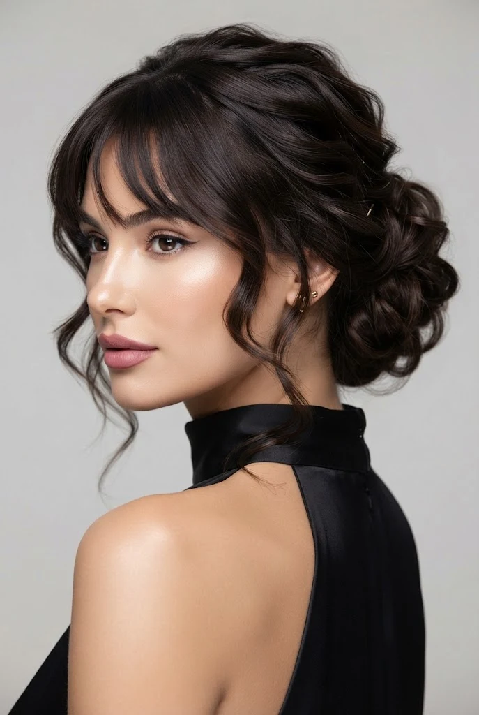 Messy Chic Chignon with Soft Face-Framing Tendrils — peinados elegantes con flequillo style outfit