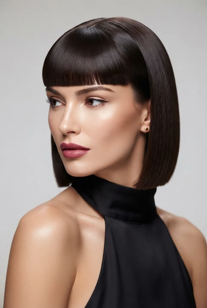 Sleek Bob with Blunt Straight Bangs — peinados elegantes con flequillo style outfit