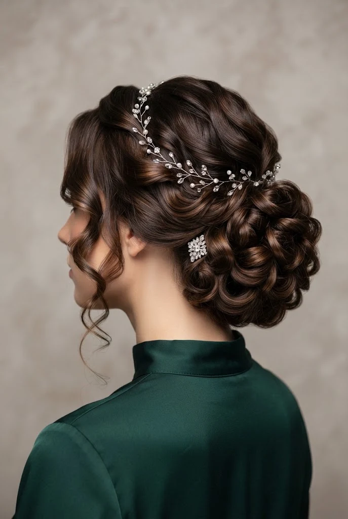 Polished Curly Updo with Accessories — peinados elegantes con rizos style outfit