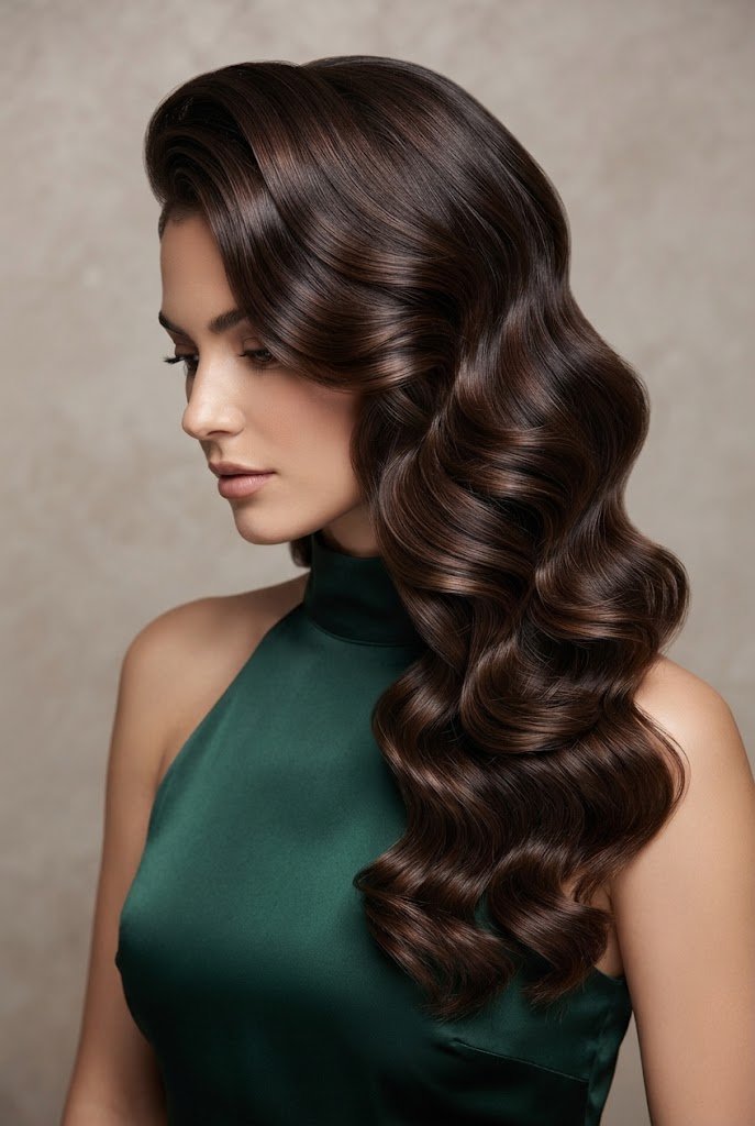 Side-Swept Glamour Ringlets — peinados elegantes con rizos style outfit