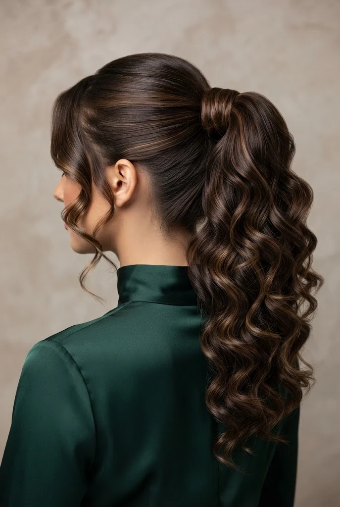 Textured High Ponytail with Ringlets — peinados elegantes con rizos style outfit