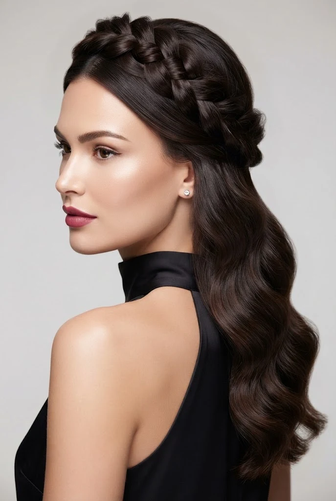 Twisted Crystal Pin Half-Up — peinados elegantes con trenzas style outfit