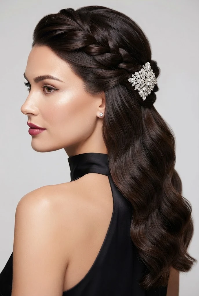 High-Volume Bouffant Half-Up — peinados elegantes con trenzas style outfit
