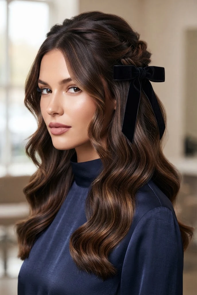 The Velvet-Bow Crown Pinning — peinados elegantes de moda style outfit