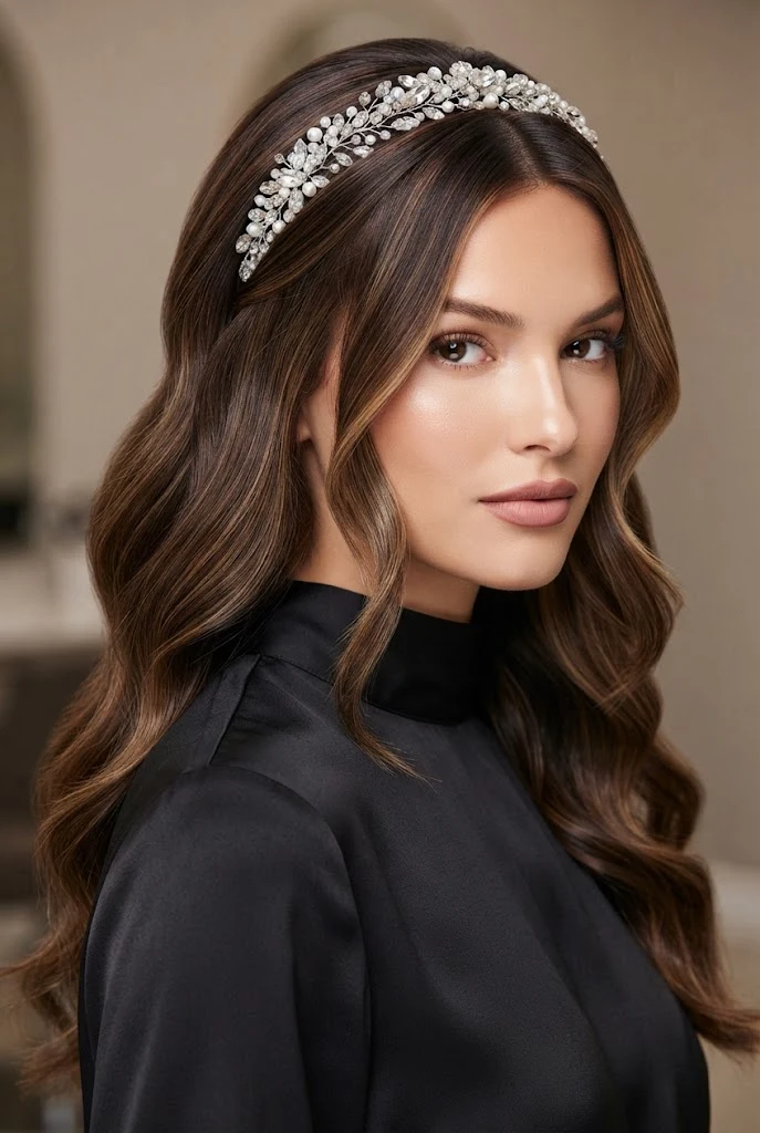 The Glitzy Headband-Anchored Flow — peinados elegantes de moda style outfit
