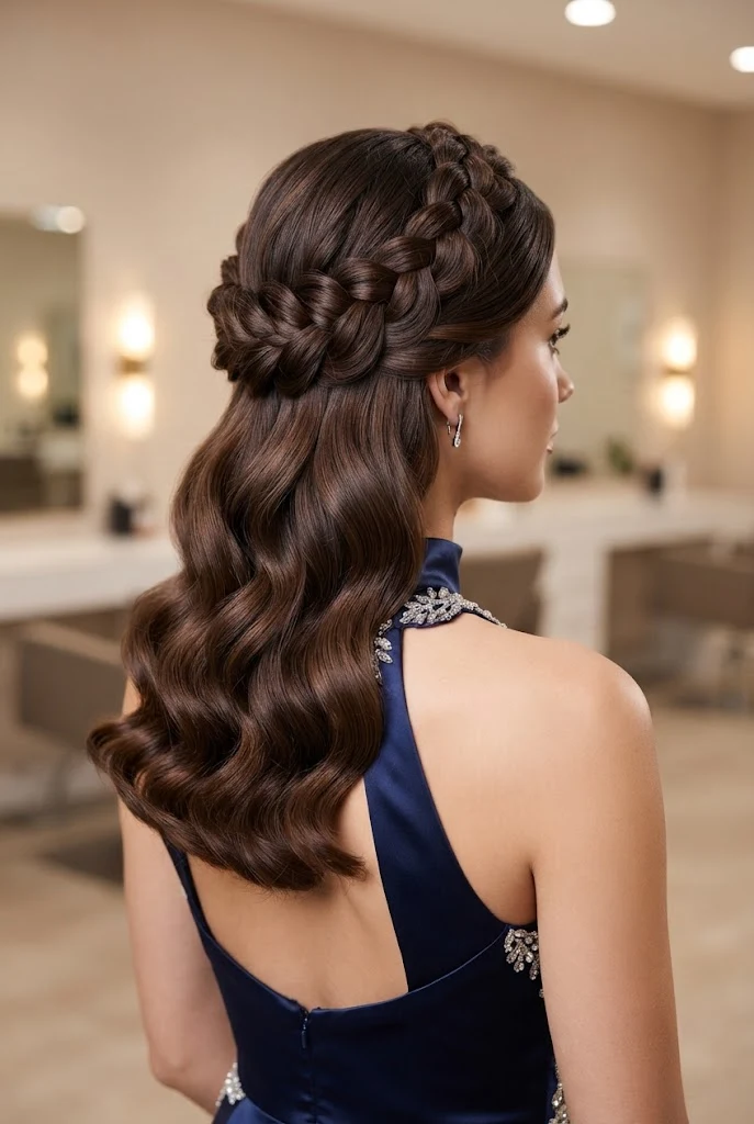 Braided Halo Media Cola — peinados elegantes de noche fiestas style outfit
