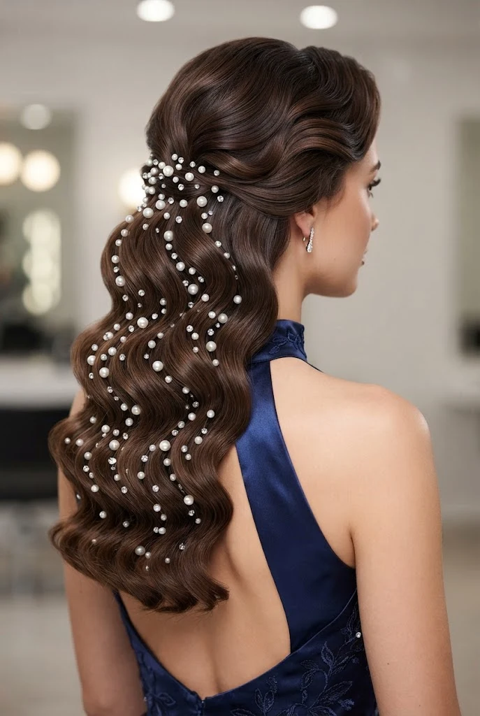 Pearl-Studded Cascade — peinados elegantes de noche fiestas style outfit