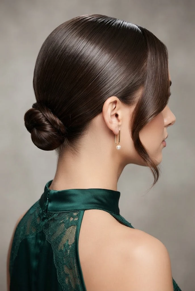 Sleek Center-Parted Low Bun — peinados elegantes fÃ¡ciles style outfit