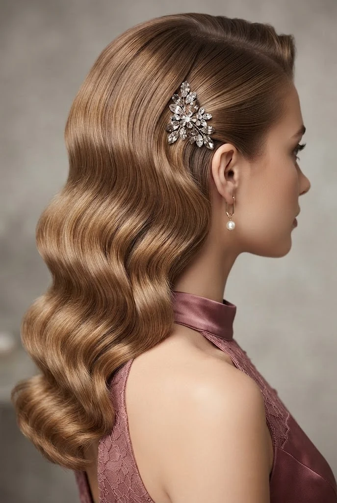 Glamorous Hollywood Curls with Side Pin — peinados elegantes fÃ¡ciles style outfit
