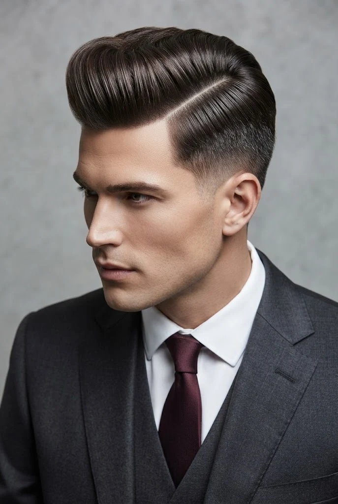 The Structured Side-Part Pompadour — peinados elegantes hombre style outfit