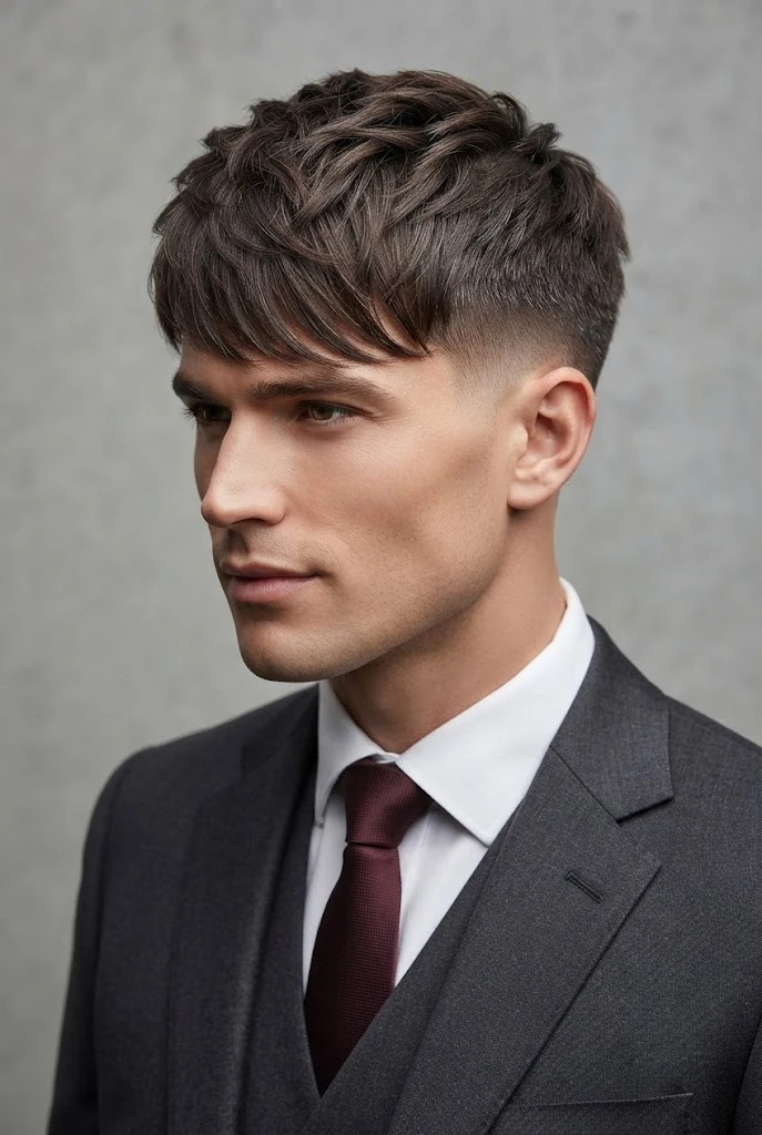 The Refined Textured Fringe Sweep — peinados elegantes hombre style outfit