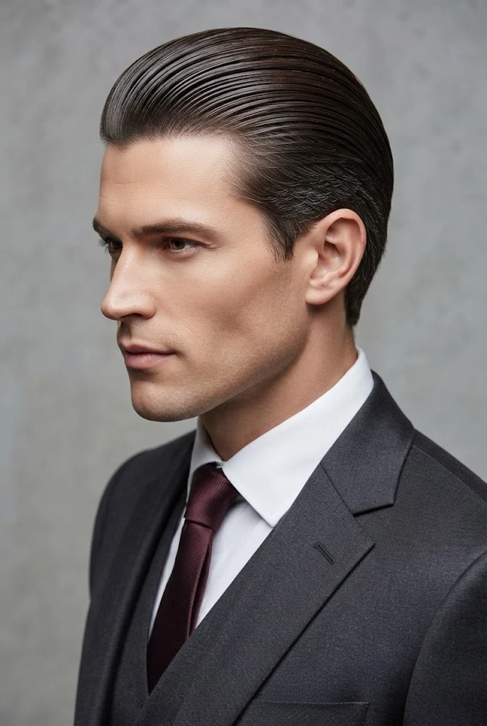 The Polished Wet-Look Slick Back — peinados elegantes hombre style outfit