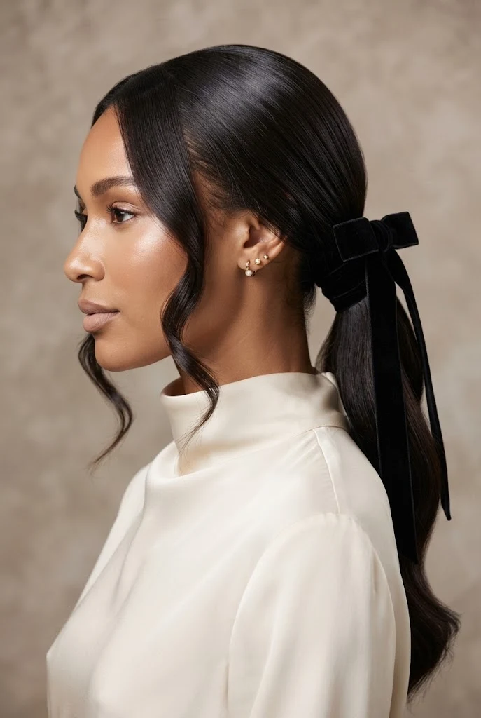 The Velvet Ribbon Low Ponytail — peinados elegantes largos style outfit