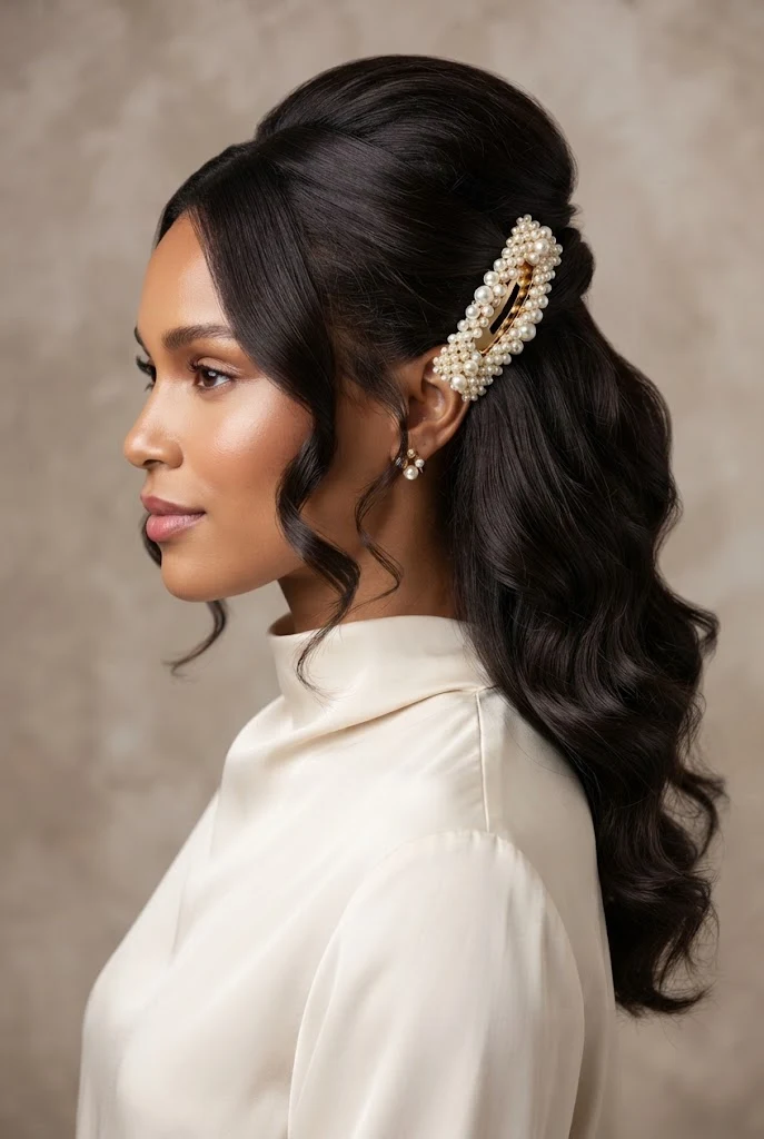 The Polished Pearl Clip Half-Up — peinados elegantes largos style outfit