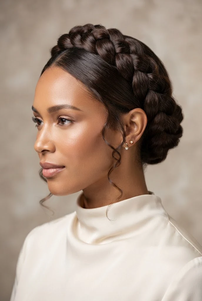 The Braided Halo Crown Updo — peinados elegantes largos style outfit