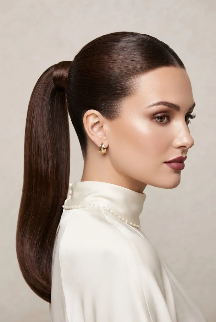 The Glass-Finish Sleek High Ponytail — peinados elegantes para boda style outfit