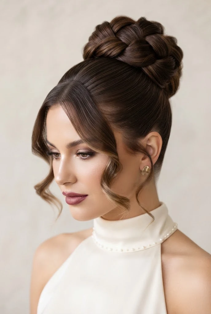 Ultra-High Updo with Soft Face-Framing Curls — peinados elegantes para boda style outfit