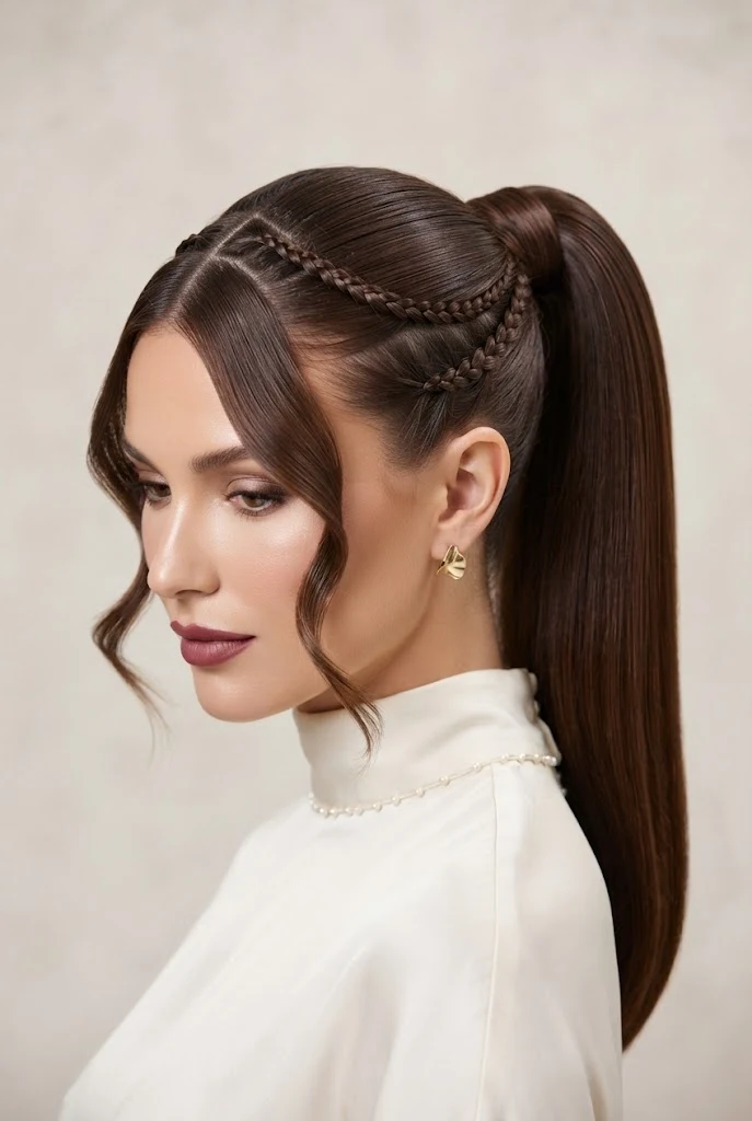 High Ponytail with Micro-Braided Accent Strands — peinados elegantes para boda style outfit