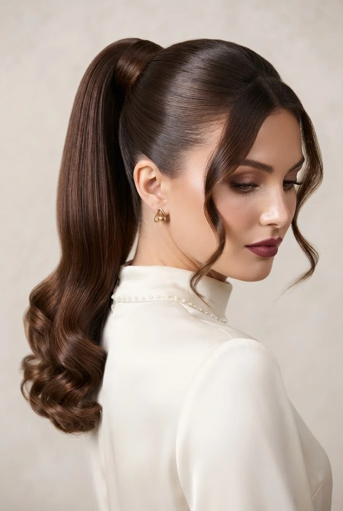 High Ponytail with End Curls and Face-Framing Wisps — peinados elegantes para boda style outfit
