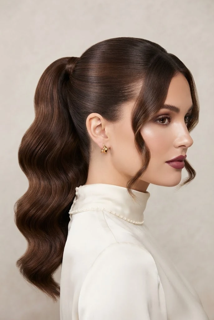 Hollywood Glamour Waves in a High Pony — peinados elegantes para boda style outfit
