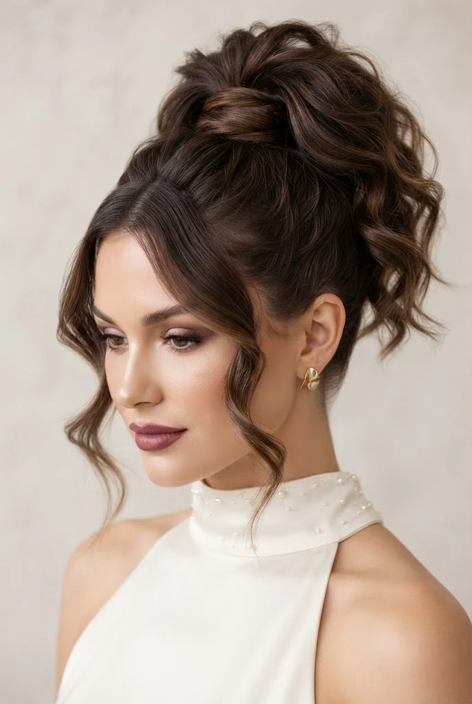 Textured Messy-Chic High Tail with Face-Framing Tendrils — peinados elegantes para boda style outfit