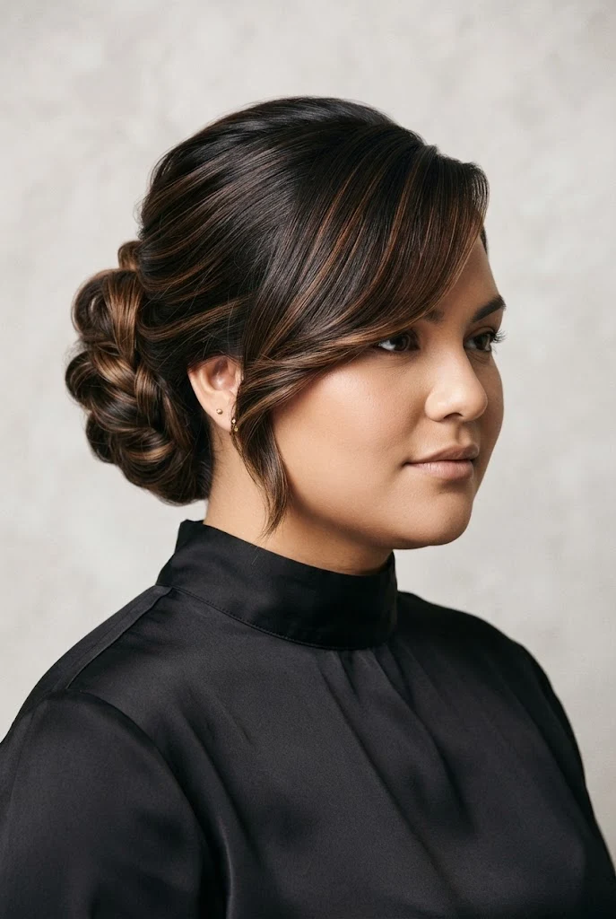 Glamorous Updo with Deep Side Sweep — peinados elegantes para cara redonda style outfit