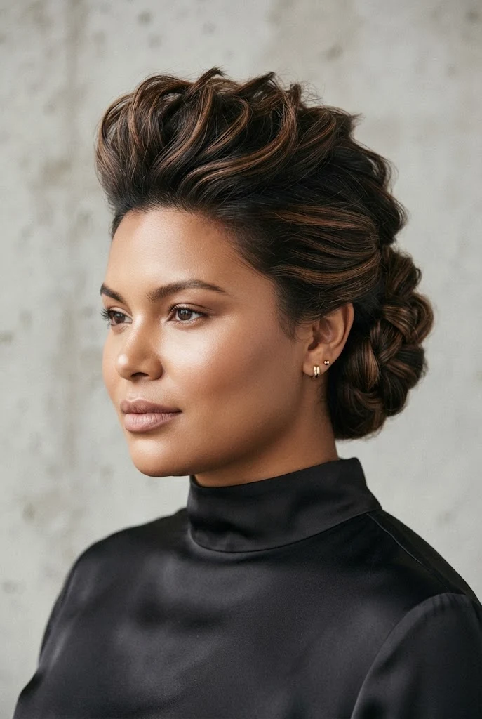 Textured Crown Pompadour Updo — peinados elegantes para cara redonda style outfit