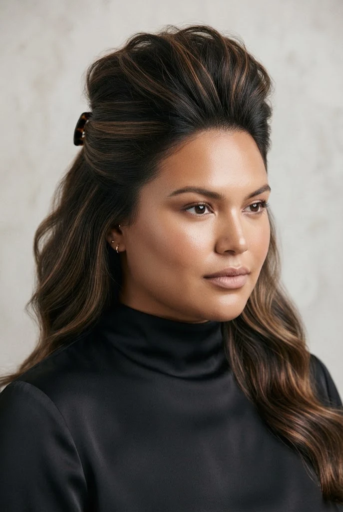 Voluminous Half-Up Crown Lift — peinados elegantes para cara redonda style outfit