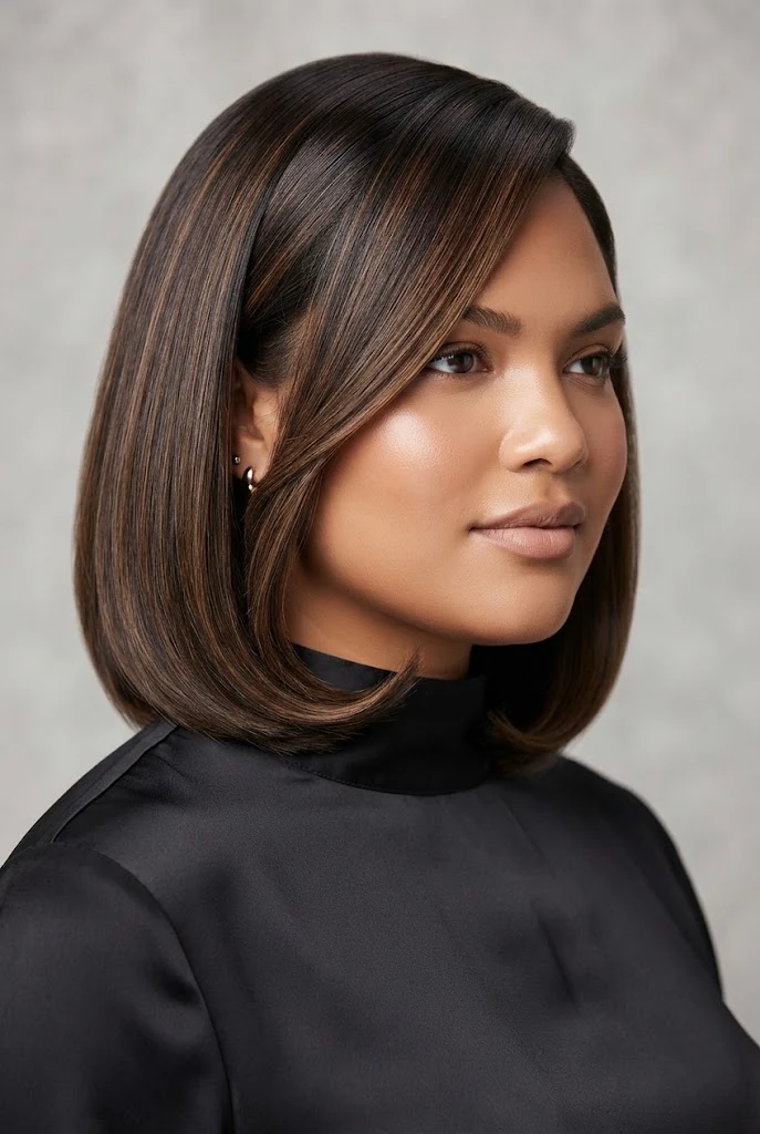 Side-Parted Sleek Lob with Inward Ends — peinados elegantes para cara redonda style outfit